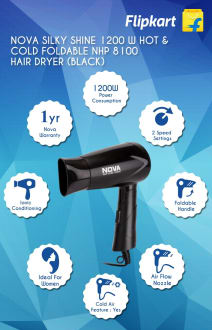 Nova NHP 8100 Silky Shine 1200 W Hot And Cold Foldable NHP 8100 Hair Dryer  image 2